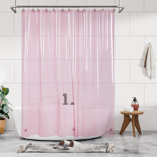 Barossa Design Shower Curtain Liner - Premium Clear Pink PEVA, Waterproof with 3 Magnets | Standard Size