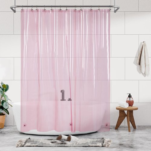 Barossa Design Shower Curtain Liner - Premium Clear Pink PEVA Shower Liner with 3 Magnets and Metal Grommets, Waterproof Lightweight Plastic Standard Size Bathroom Curtains - Translucent Pink