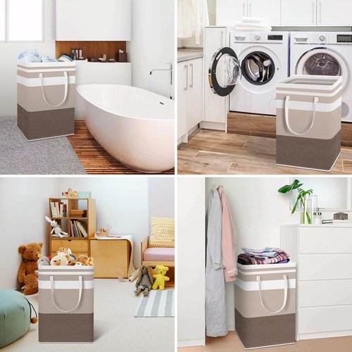 HomeHacks Large Waterproof Laundry Basket - 75L Collapsible Hamper with Extended Handles | Brown