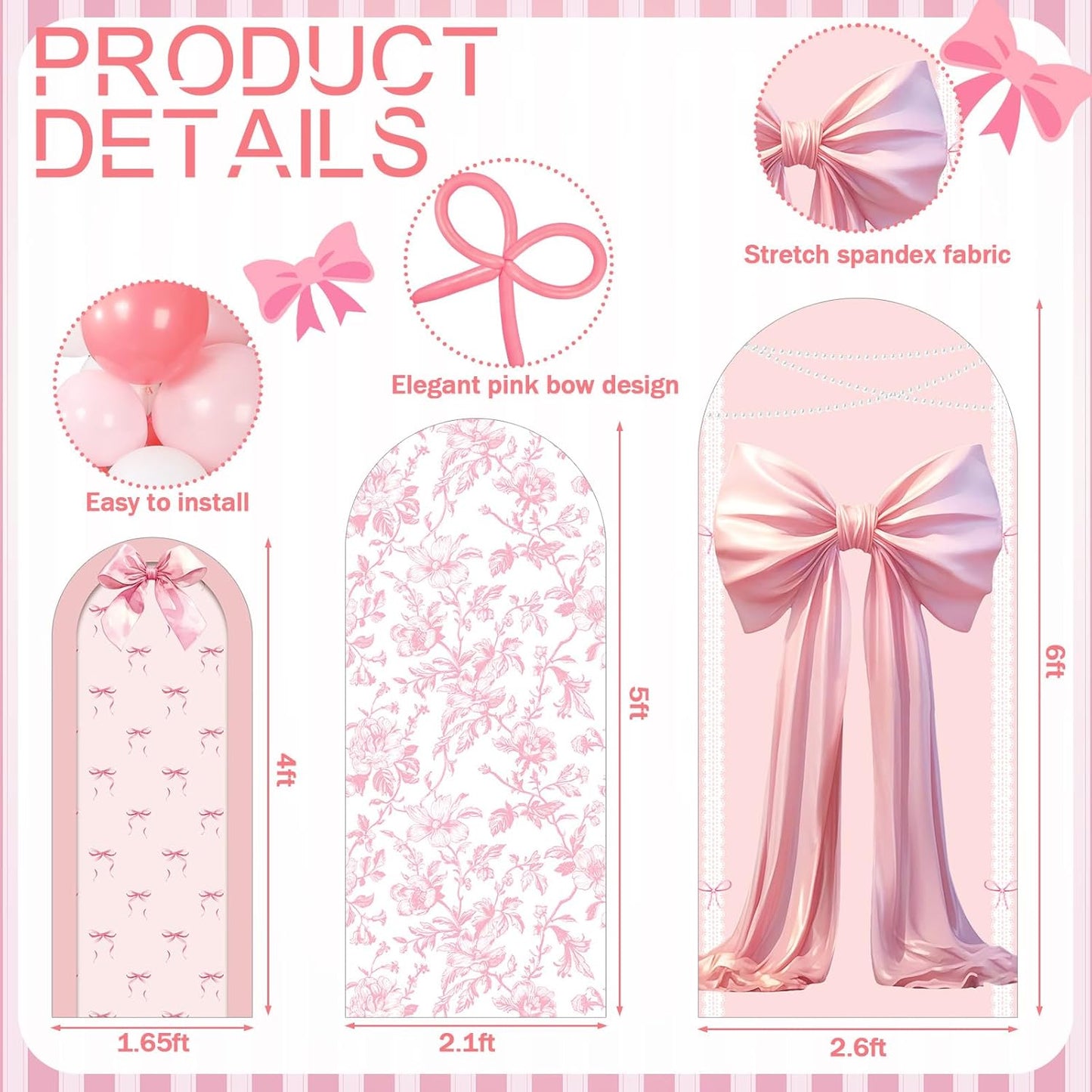 Soulchen Pink Bow Floral Arch Backdrop Set - 3 Fabric Covers with 200 Balloons | 4/5/6 Ft for Weddings & Parties