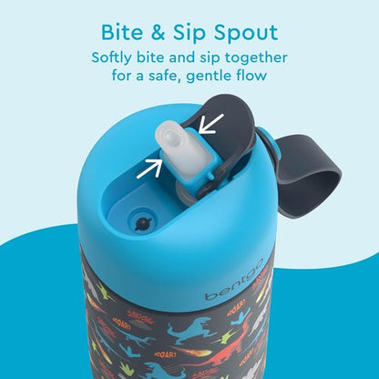 Bentgo® Kids Stainless Steel Water Bottle - Leak-Proof & Insulated, Keeps Cool 12 Hours | 14 oz. Dinosaur Design for Ages 3+