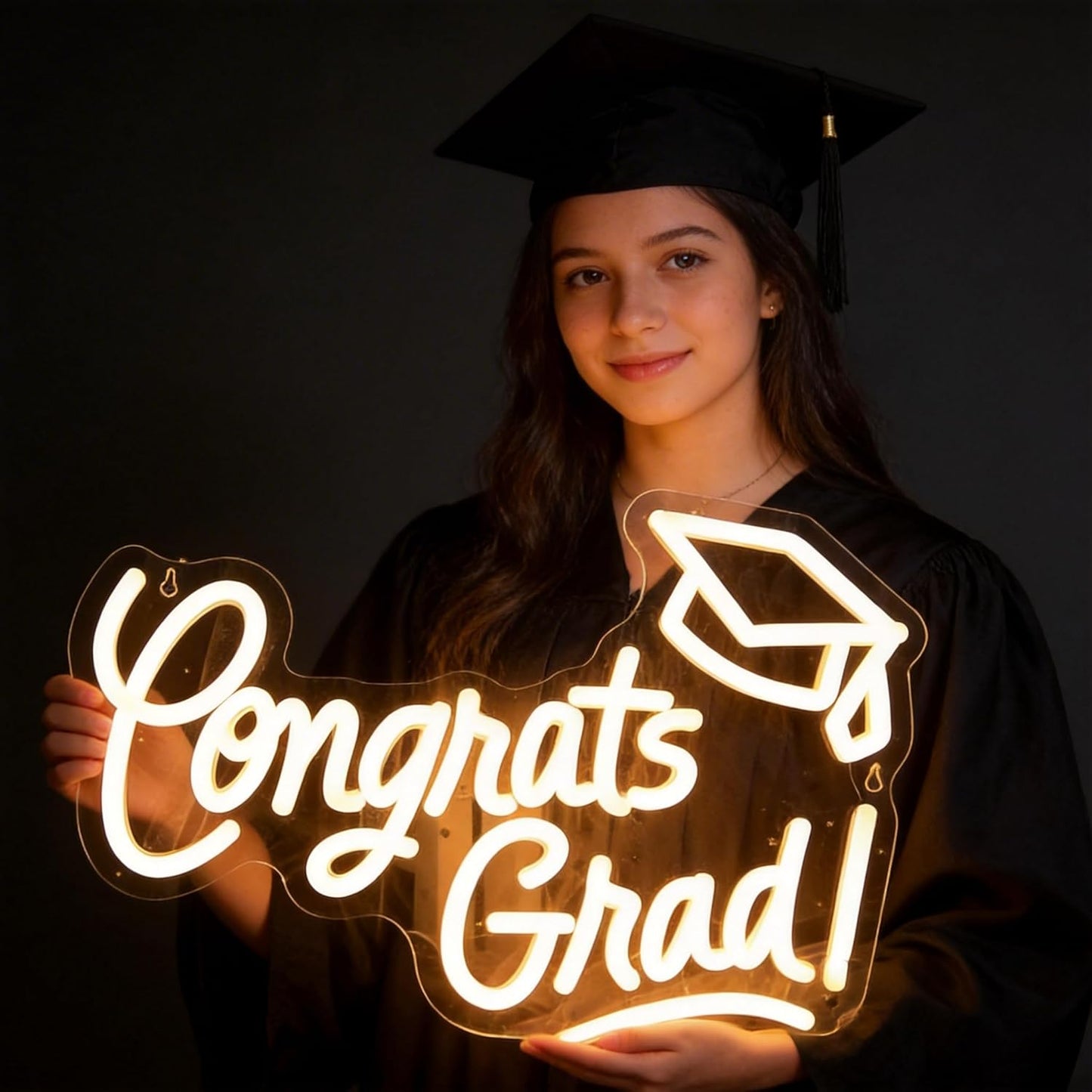 Skiennix Congrats Grad Neon Sign - Warm White LED Graduation Cap Light | 16x11 Inches for Class of 2026 Celebrations