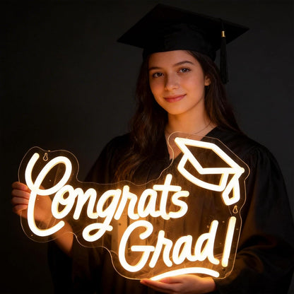 Skiennix Congrats Grad Neon Sign - Warm White LED Graduation Cap Light | 16x11 Inches for Class of 2026 Celebrations
