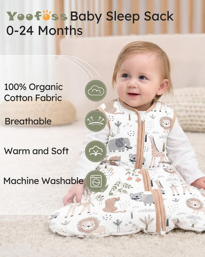Yoofoss Baby Sleep Sack 18-24 Months, 1.5 Tog Baby Wearable Blanket with 2-Way Zipper, 100% Cotton Organic Fabric Winter Infant Sleeping Sack, Warm Soft Comfy
