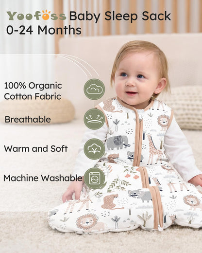 Yoofoss Baby Sleep Sack 0-6 Months, 1.5 Tog Baby Wearable Blanket with 2-Way Zipper, 100% Cotton Organic Fabric Winter Infant Sleeping Sack, Warm Soft Comfy