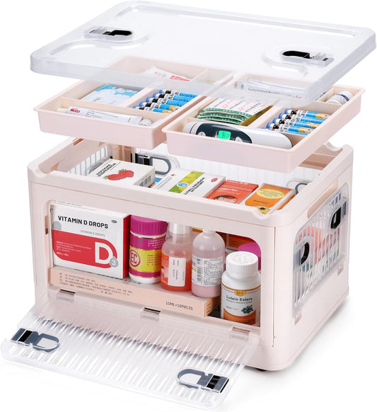 Skiennix 24 QT Medicine Organizer - Extra Large Collapsible Storage Box with Removable Tray & Wheels