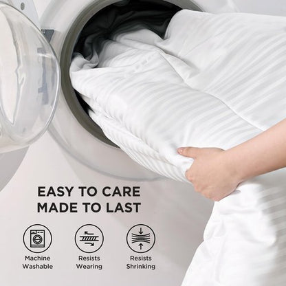 Bedsure Duvet Insert King Size - Lightweight Comforter, Quilted Cooling Duvet Insert, Down Alternative Summer Comforter with 8 Tabs, Ultra Soft Blanket, Striped, King, White, 90x102 inches