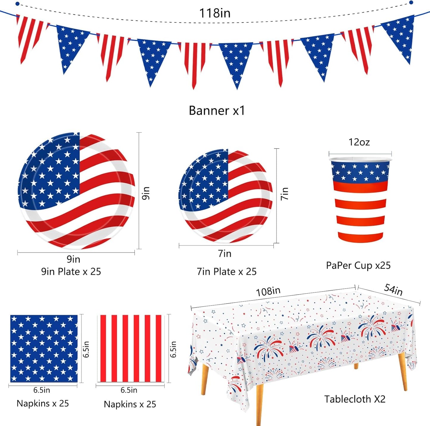 Regine Switzerland 4th of July Decorations - Patriotic Party Supplies with Plates, Napkins & Cups for 25 Guests
