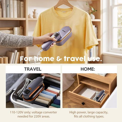 Droyek Portable Travel Steamer - 1200W 2-in-1 Iron & Steamer | Fast 10s Heat, 150ml Tank, 4 Modes