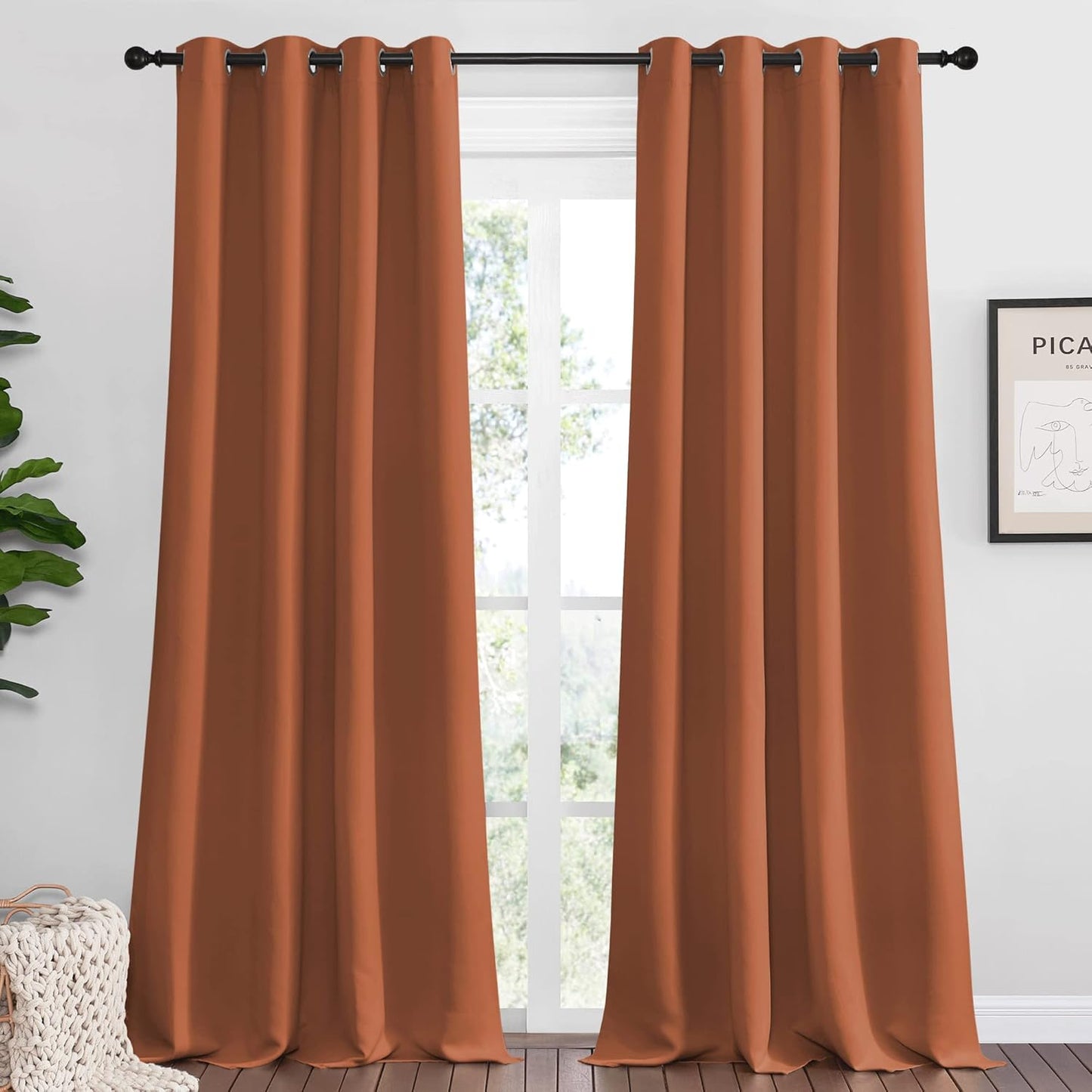 NICETOWN Burnt Orange Blackout Curtains - Extra Long Grommet Panels for Sliding Door, 55x120 Inches, 2 Pieces