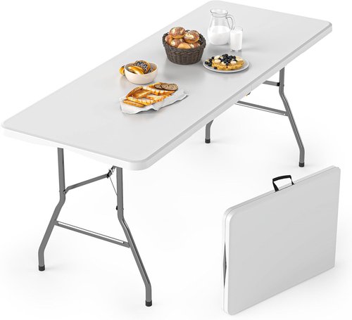 Heavy Duty 6FT Folding Table by [Brand Name] - Portable Plastic Utility Table for Indoor/Outdoor Events | White