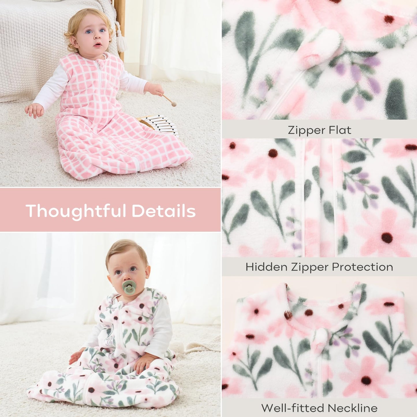 Yoofoss Baby Sleep Sack 6-12 Months, 1.5 Tog Sleep Sack, Fleece Baby Wearable Blanket with 2-Way Zipper, Infant Sleeping Sack, Soft Warm Lightweight(Small)