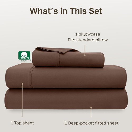 California Design Den Twin XL Bed Sheet Set - 100% Cotton, 400 Thread Count, Silky Smooth Sateen in Espresso Brown