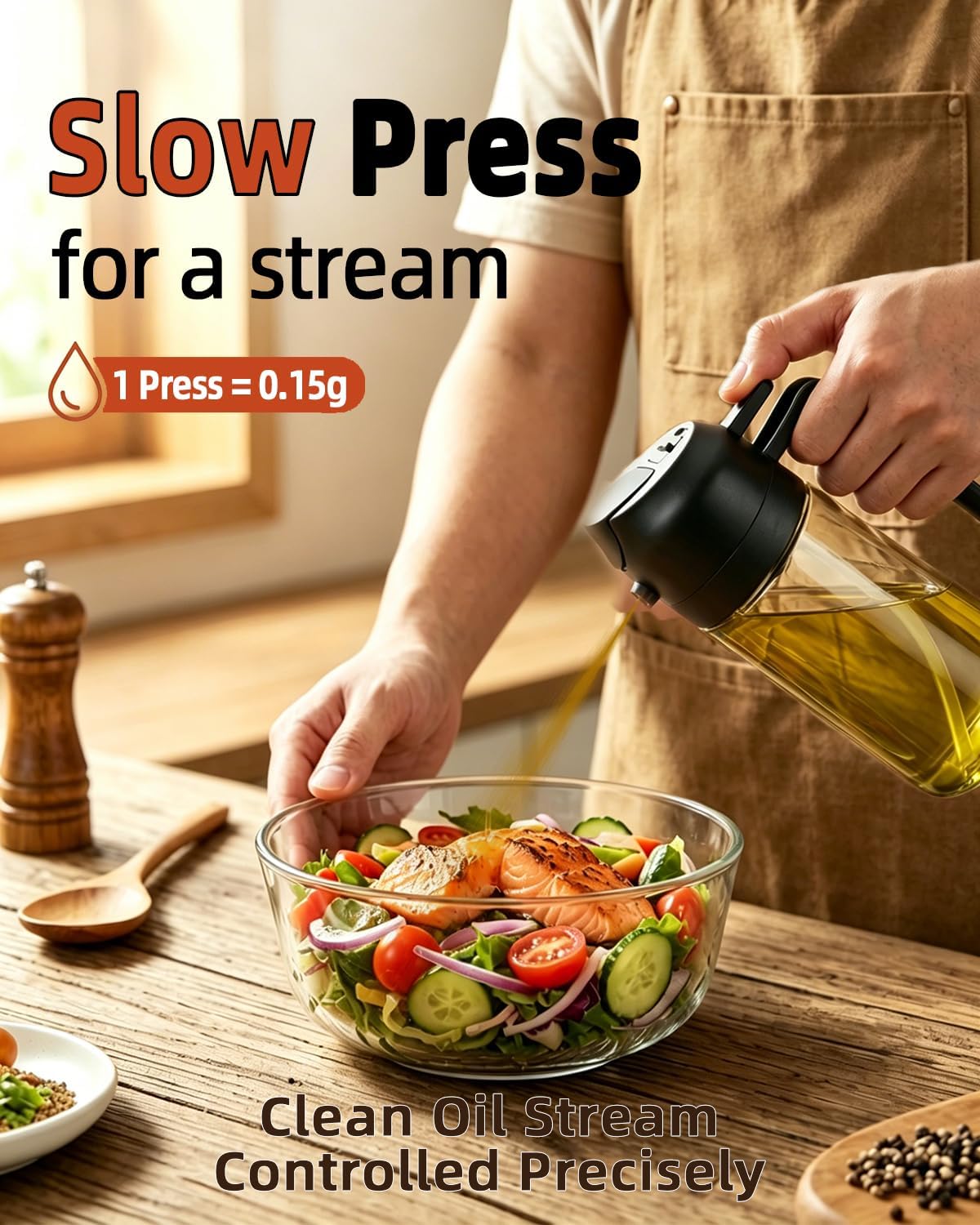 Skiennix 16oz Oil Sprayer - 2 in 1 Food Grade Glass Dispenser for Cooking & BBQ | Black
