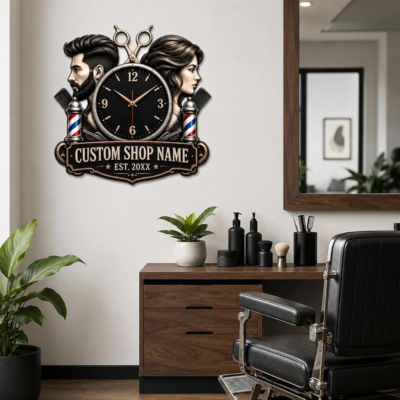 Personalized Barber Shop Wall Clock - Custom Name & Salon Décor (Variation: Barber Clock-5)