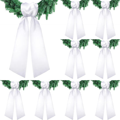 Skiennix 8 PCS White Satin Wreath Sashes - Blank Embroidery Accessories for Weddings & Holidays