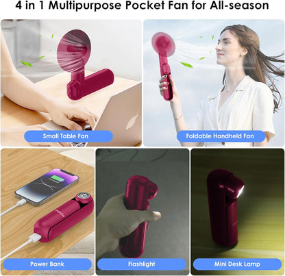 Skiennix 4-in-1 Portable Mini Handheld Fan - USB Rechargeable Travel Fan for Summer Concerts | Red