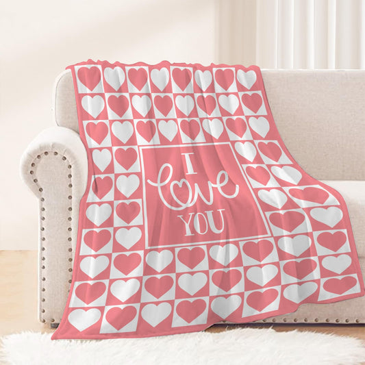 Neatee Living Valentines Day Decorative Throw Blanket Pink Plaid Love Heart Throw Blanket Girlfriend Wife Couple Gift Blanket for Couch Sofa Bed Soft Lightweight Fleece Blankets and Throws 50x60