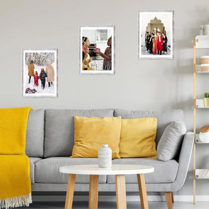 JCJMY Rustic White Picture Frame - 12x16 with 11x14 Mat for Wall Display | Durable Plexiglass