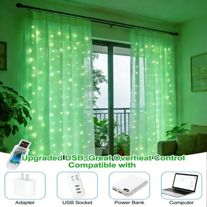 Skiennix 300 LED Fairy Curtain Lights - 9.8 x 9.8FT Green USB Plug with Remote & 8 Modes for Indoor/Outdoor Decor
