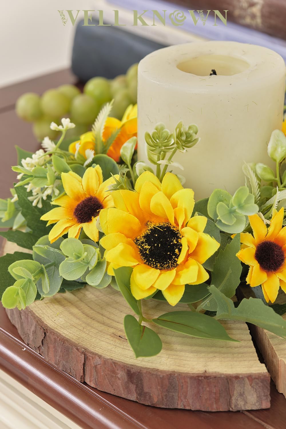 Skiennix Mini Spring Floral Candle Rings - 2 Pcs 9-Inch Yellow Sunflower Wreaths for Home Decor | Ideal for Weddings & Parties