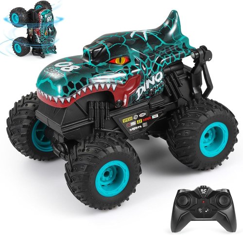 DYODYORC Remote Control Car - 2.4GHz All-Terrain Dinosaur Monster Truck with Music & Lights | Ready to Run, 2 Batteries Included (Cyan)