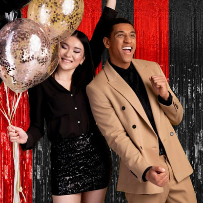 Regine Switzerland Party Backdrop Streamers - 5 Pack Metallic Tinsel Curtains for Events | Black & Red