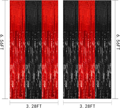 Regine Switzerland 2 Pack Tinsel Curtain Backdrop | Black & Red Party Decorations for Halloween & Events