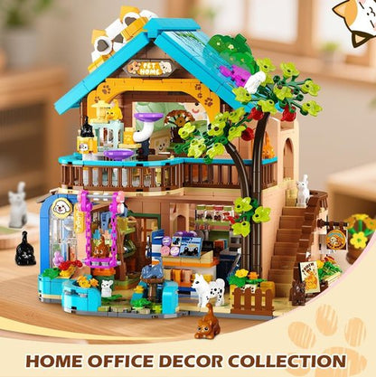 INSOON City Pet Shop Building Set - Cozy Pet Store Construction Toy with Lights & Miniature Animals | Ages 8+