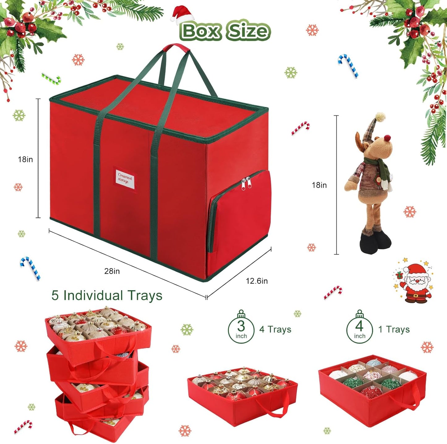 Skiennix Premium 2-in-1 Christmas Ornament Storage Box - Holds 73 Ornaments, Adjustable Dividers, Foldable Design