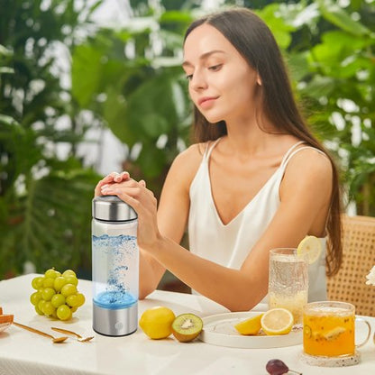 A2 Hydrogen Water Bottle,420ml Hydrogen Water Generator Rechargeable Hydrogen Glass Water Bottle Portable Hydrogen Water Ionizer with SPE/PEM Technology for Husband, Wife, Family,Travel,Home, Office