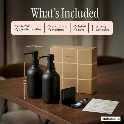 MaisoNovo Wall-Mounted Shampoo and Conditioner Dispenser Set - No Drill Black Shower Accessories