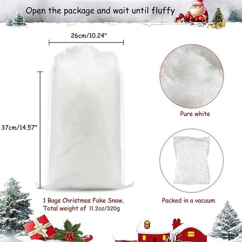 CFOFT Fake Snow - Faux Cotton Snow Fluff for Christmas Village & Nativity Decor | 11.2 OZ