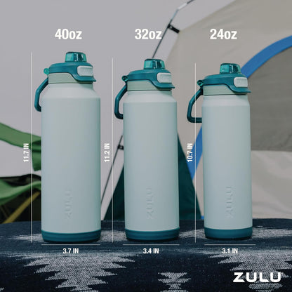 ZULU Powerfill Pro 32oz Stainless Steel Water Bottle - Quick Fill Lid & Triple Walled Insulation | Evergreen Color