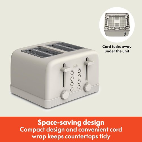 Bella 4-Slice Toaster - 6 Shade Settings, Reheat & Cancel Functions, Removable Crumb Tray, 900W | Oatmilk Color