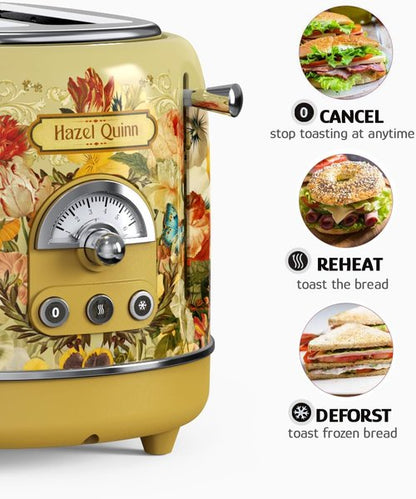 Hazel Quinn Retro 2-Slice Toaster - 6 Browning Levels, Defrost/Reheat/Cancel Functions, Easy Clean Crumb Tray, 1.5" Wide Slots