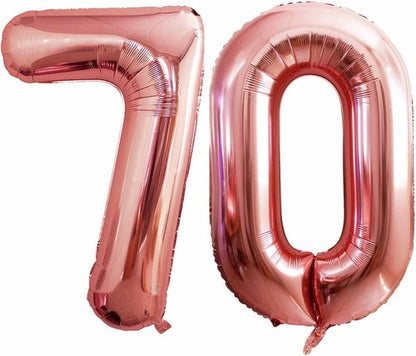 GOER 70th Birthday Balloons - 42 Inch Jumbo Rose Gold Foil Helium Decorations for Anniversary