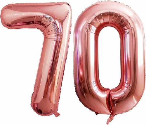GOER 70th Birthday Balloons - 42 Inch Jumbo Rose Gold Foil Helium Decorations for Anniversary