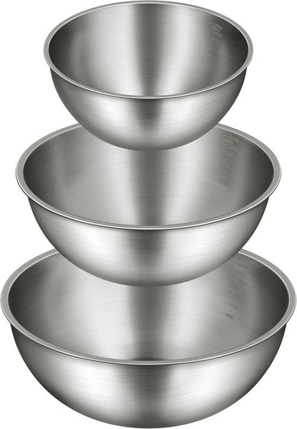 Gronivex Stainless Steel Mixing Bowls Set - Food Grade 304, Dishwasher Safe, Stackable | 3 Pack (1.45, 2.22, 3.38 Qt)