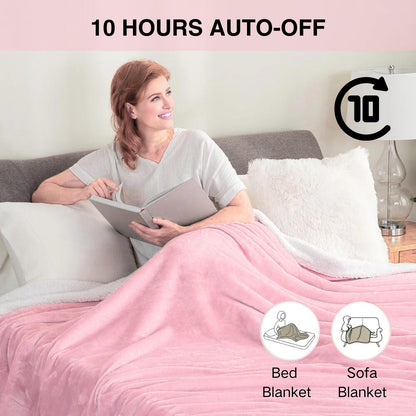 YANYEA Electric Heated Throw Blanket Sherpa 62"x84" Pink Machine Washable 6 Heat Settings 10 Hours Auto Off Overheat Protection for Home Office Use