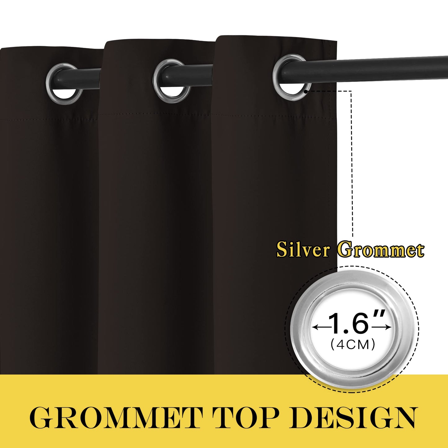 NICETOWN Room Darkening Curtains for Nursery, Grommet Thermal Insulated Light Blocking Window Treatments Sound Reducing for Bedroom, W37 x L72, 2 Panels, Toffee Brown