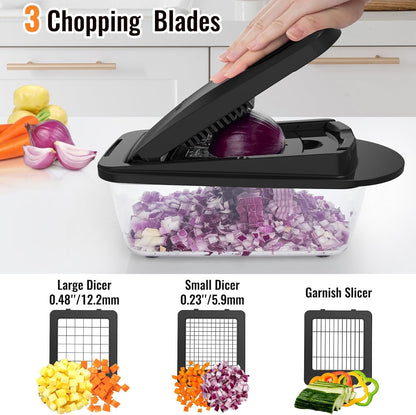 Skiennix 8-Blade Vegetable Chopper - All-in-One Mandoline Slicer with Container | Black Kitchen Essential