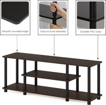 Furinno 3-Tier TV Stand - No Tools Assembly for Up to 50 Inch TVs | Dark Brown/Black Finish