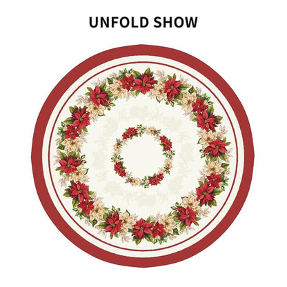60-Inch Round Christmas Tablecloth with Winter Floral Leaves - Aytipun