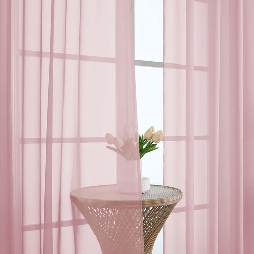 OWENIE Sheer Blush Curtains, Sheer Curtains 63 inch Length 2 Panels Set, Rod Pocket Voile Fimly Sheer Drapes for Living Room Bedroom, 2pcs, Blush, Each 59" W x 63" L