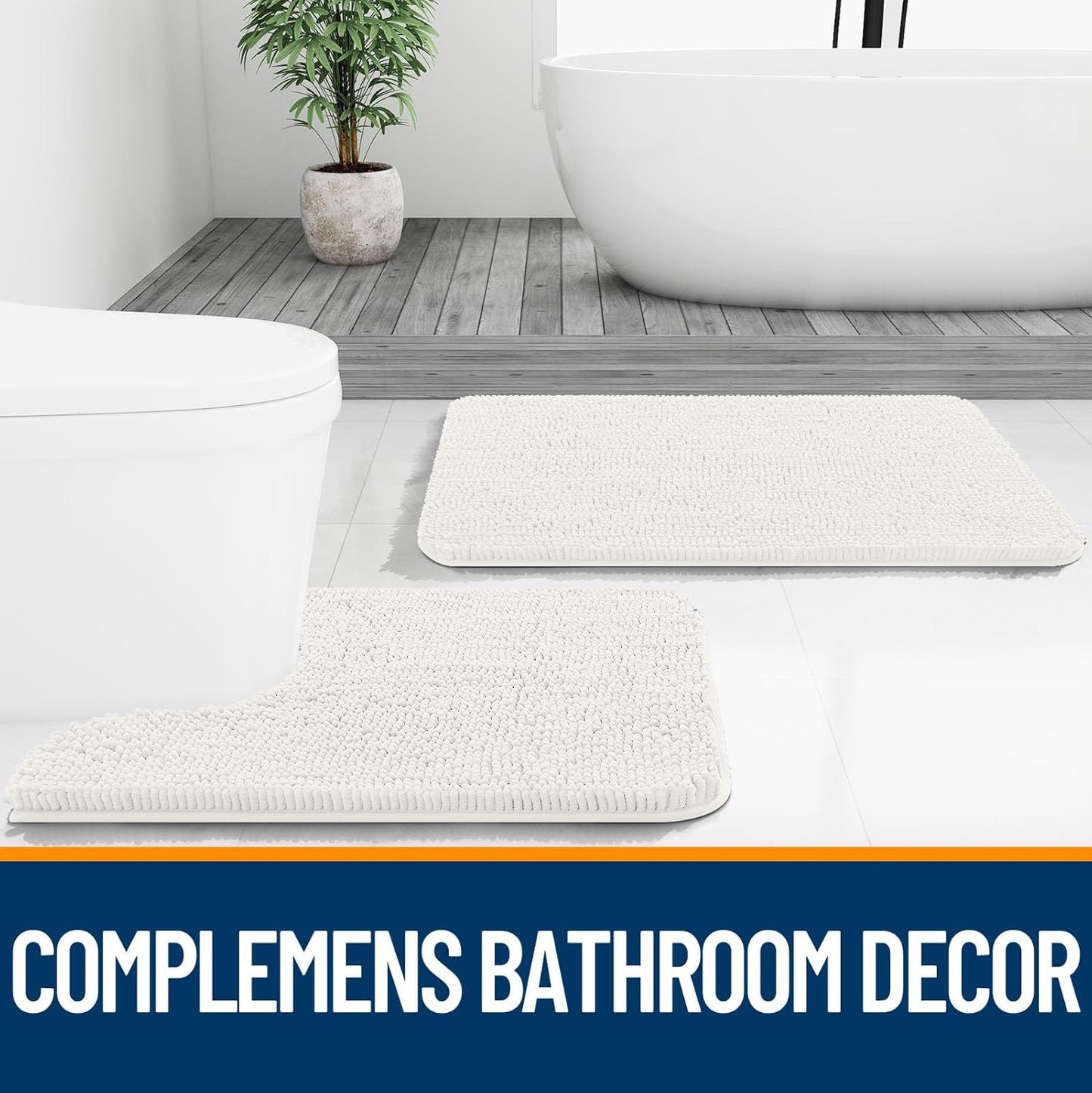 OLANLY Large Bathroom Rugs - Extra Soft Chenille Bath Mats | Quick Dry, Machine Washable, Ivory 40x32