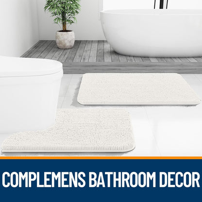 OLANLY Bathroom Rugs - Extra Soft Absorbent Chenille Mats | Quick Dry, Rubber Backing, 35x24, Ivory