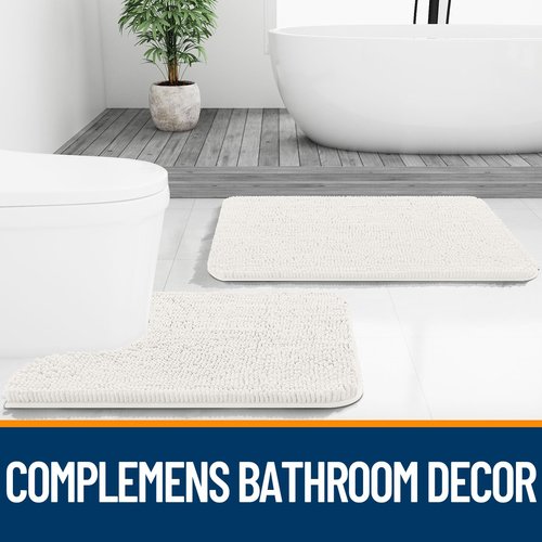 OLANLY Bathroom Rugs 24x16, Extra Soft Absorbent Chenille Bath Rugs, Rubber Backing Quick Dry, Machine Washable Bath Mats for Bathroom Floor, Tub and Shower, Home Decor Accessories, Ivory