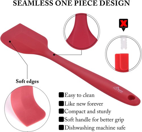HOTEC Silicone Rubber Spatula Set - Heat Resistant 600℉, BPA-Free, Dishwasher Safe | Red, Set of 5