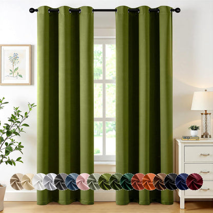MIULEE Blackout Curtains - Light Olive Green Thermal Insulated Drapes | 84 Inches Long, 2 Panels